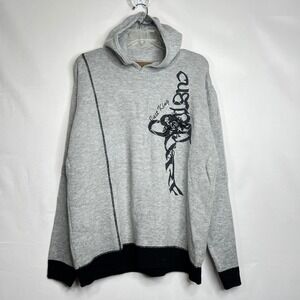 Koutons Gray Knit Hoodie Mens XXL Graphic Pullover Sweater Y2K Streetwear